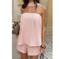 Damen stilvolles Set: Trägerloses Oberteil und Shorts