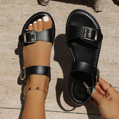 Flache Sommersandalen für Damen mit Doppelschnalle