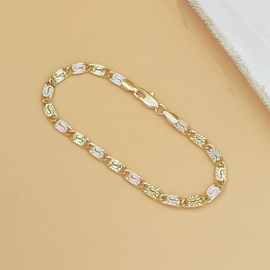 ✨📿 Unisex Dreifarben-Gliederarmband – Gold, Roségold & Weißgold, zeitlos & vielseitig, jetzt −50%