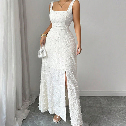 🏆LETZTER TAG 50% RABATT🔥Damen Ärmelloses Maxikleid mit eckigem Ausschnitt und Schlitz