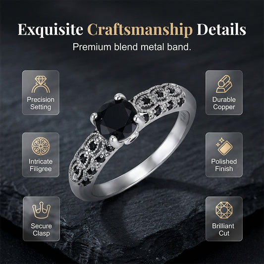 💍 50% RABATT JETZT HALBER PREIS 🔥 Damen Vintage Schwarzer Zirkon Ring 🖤