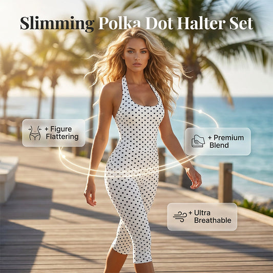 🏆LETZTER TAG 50% RABATT🔥Gepunktetes Neckholder Bodycon Hosen-Set