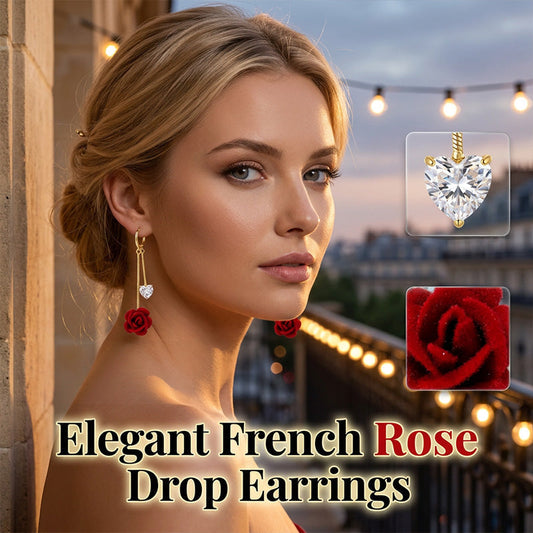 Französische Vintage Rote Rose Hängeohrringe