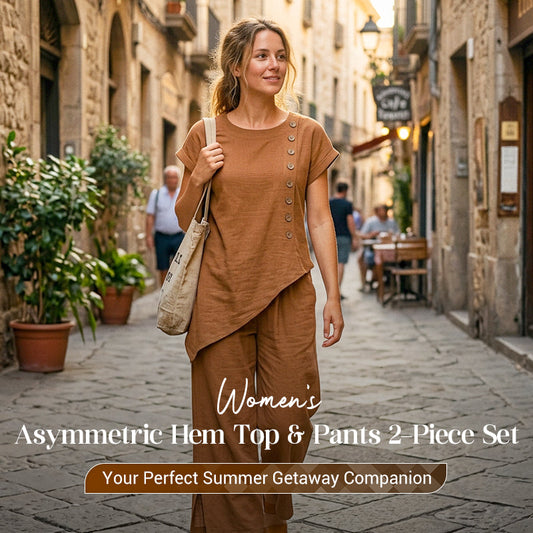 🌺2-teiliges Set aus Oberteil mit asymmetrischem Saum und Hose für Damen