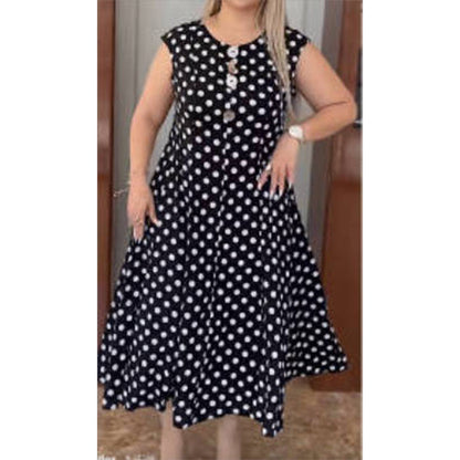 💃 ZEITLICH BEGRENZT 50% RABATT! 🌴 Übergröße Ärmelloses Midi-Kleid für Damen mit Tupfenmuster – Leichtes Sommerkleid