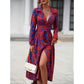 👗 ZEITLICH BEGRENZT 50% RABATT! ✨ Mehrfarbiges bedrucktes Hemdblusenkleid – Taillengürtel, Schlitzsaum, ganztägiger Komfort 🌸