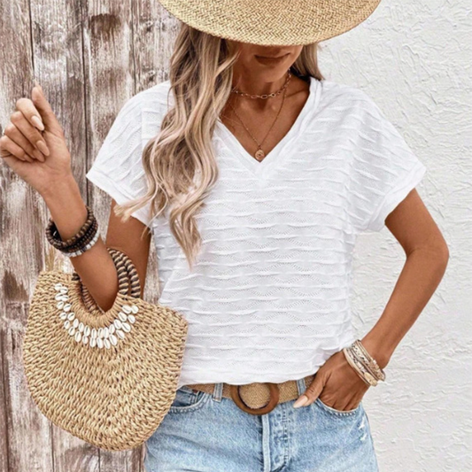 👚 50% RABATT! ⏰ Elegantes Damen-Top mit kurzen Ärmeln und V-Ausschnitt – Leicht, atmungsaktiv & vielseitig – Perfekt für warme Tage, Büro oder einen stilvollen Freizeit-Look 🌸✨
