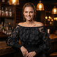 👗 ZEITLICH BEGRENZT 50% RABATT! ✨ Off-Shoulder Fitted Top – 3D Blumenapplikationen, Smock-Taille, Ballonärmel 🌸