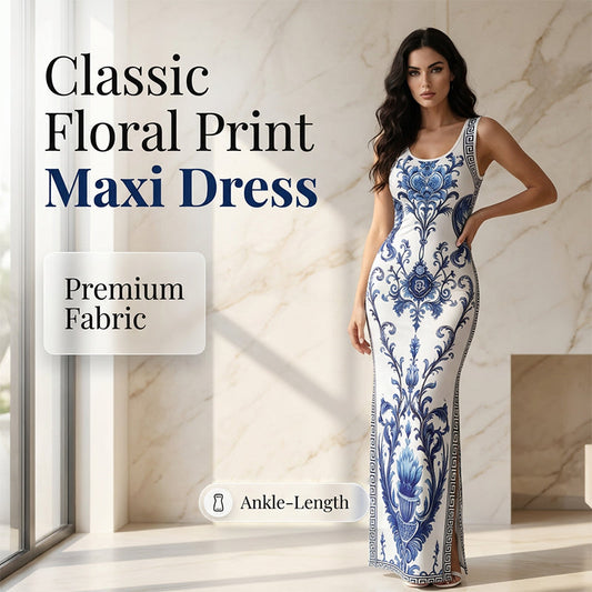 👗 50% Rabatt: Damen Maxikleid mit Blumenmuster | Premium Stoff & figurbetont für Urlaub & Anlässe ✨