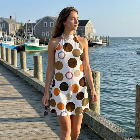 👗50% RABATT!✨Schmeichelhaftes Neckholder A-Linien Kleid – Polka Dot Muster, Ärmellos, Urlaubsbereit 🌸