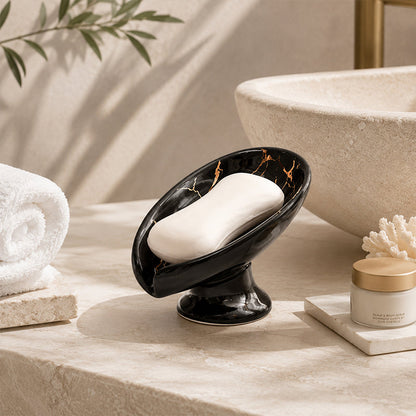 📢 50% RABATT! 🧼 Keramik Seifenschale mit Blattform & Selbstablauf – Rutschfest, wasserableitend & elegant – Ideal für Bad & Küche 🌿