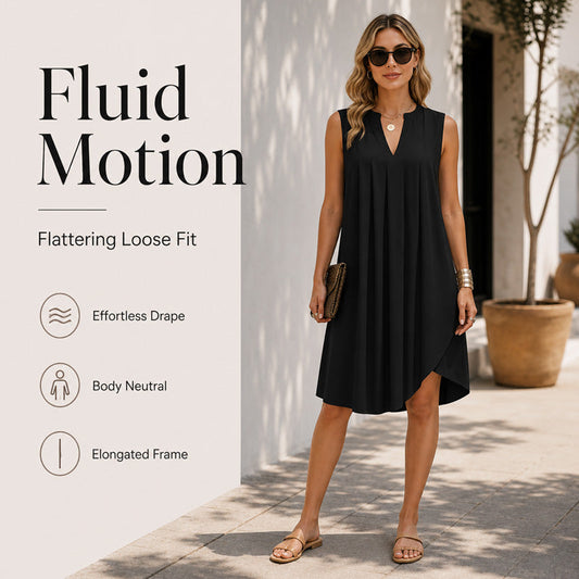 🌿Gerafftes V-Ausschnitt Kleid – Leichter Stoff & mühelose Eleganz – Verleihe deinem Alltag das gewisse Etwas.