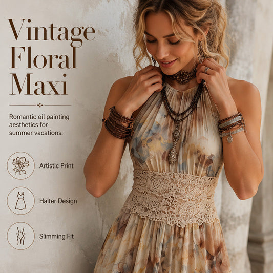 🎉 2026 Sale — Über 24.000 verkauft! 💞 Damen Neckholder Boho Maxikleid