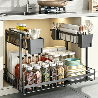 🛍️ 50 % Rabatt – Ausziehbares Küchenregal – gleitende Schublade, platzsparend & vielseitig für Schränke, Speisekammer & Arbeitsplatten 🍳