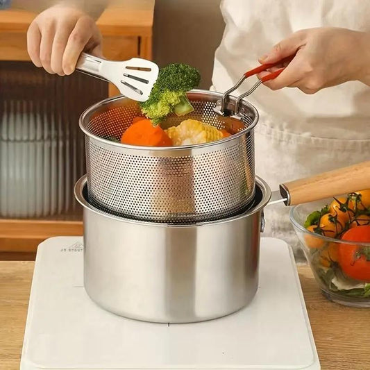 🍳 50% RABATT!✨ Multifunktionaler 304 Edelstahl-Frittiertopf – Ideal zum Braten, Frittieren & Kochen 🥘