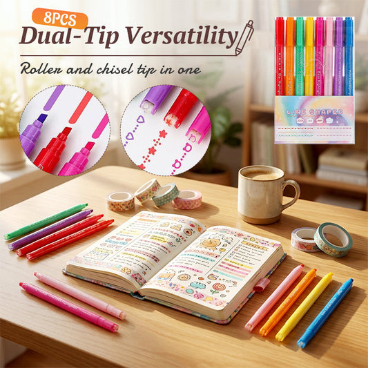 🖍️50% RABATT! ✨ 8er Set Doppelspitzen Muster-Textmarker – Verschiedene Muster für Notizen📒