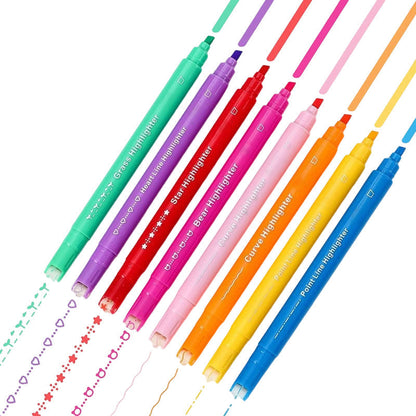 🖍️50% RABATT! ✨ 8er Set Doppelspitzen Muster-Textmarker – Verschiedene Muster für Notizen📒