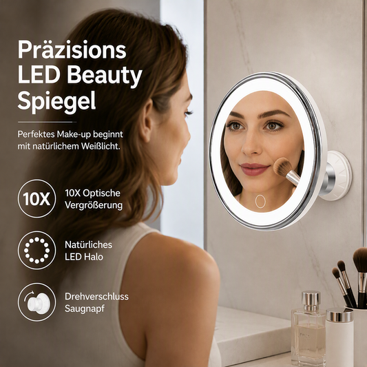 💄 50% RABATT! 🌟 10‑fach vergrößernder Schminkspiegel mit LED‑Licht und Saugnapf – Ideal für Make‑up‑Details ✨