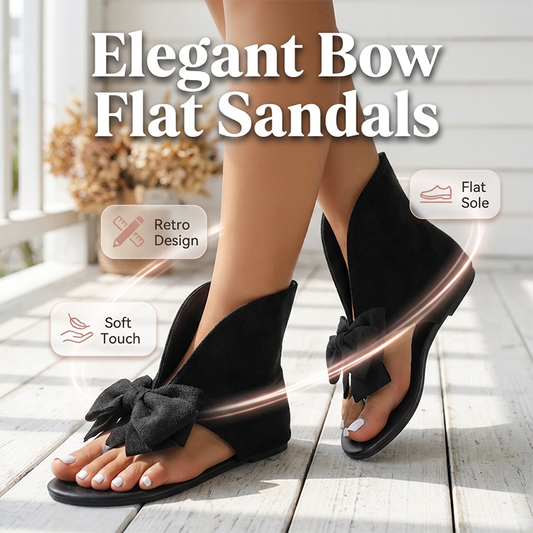 👡 50% RABATT! 🖤 Retro‑Sandalen mit geteilter Zehenpartie und großer Schleife 🎀
