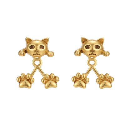 🎉 NUR FÜR BEGRENZTE ZEIT 50% RABATT! 🐱 3D Süße Lugschauende Katzen-Ohrstecker – Verspieltes Vorne-Hinten-Design, Vintage-Silberfinish & Leichter Tragekomfort ✨