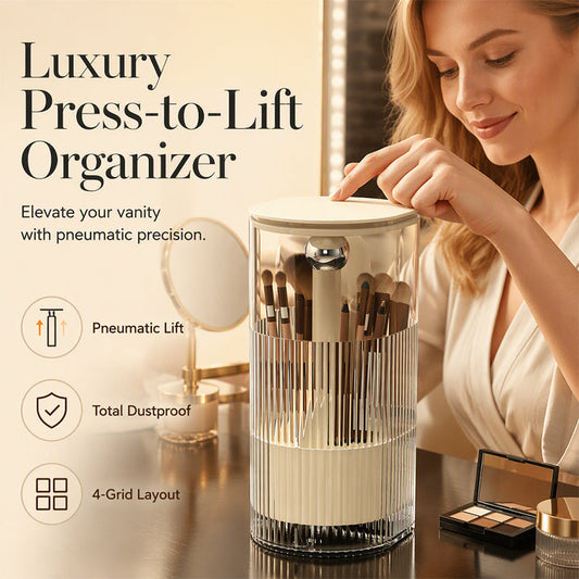 🎉 NUR FÜR BEGRENZTE ZEIT 50% RABATT! 💄 Eleganter staubdichter Make-up-Pinsel-Organizer – Drück-Hebe-Aufbewahrung, mehrere Fächer & Schutzabdeckung ✨