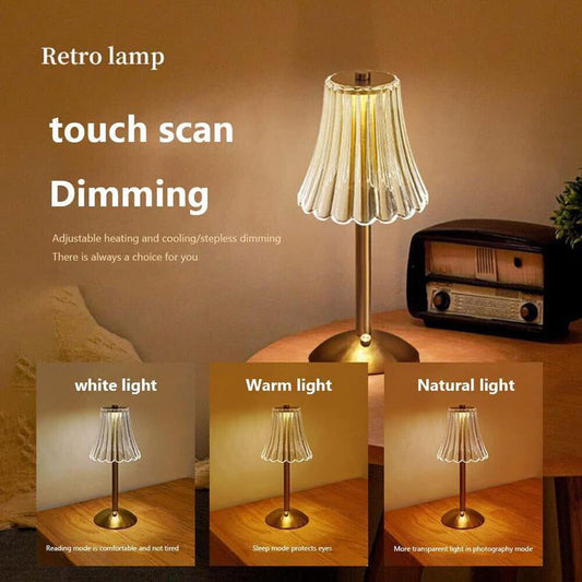 💡 Akku-Tischlampe im Retro-Design – Touch-Steuerung mit 3 Lichtfarben und elegantem goldfarbenem Finish✨