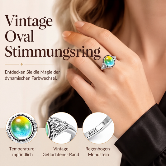 💍 50% RABATT!✨ Vintage Ovaler temperaturgesteuerter Farbwechsel‑Stimmungsring mit Herzverzierungen, modisches Accessoire für den Alltag💖