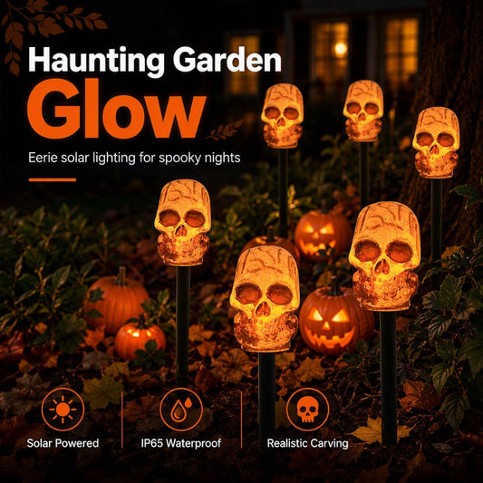 💀 50% RABATT🎃🔥Halloween Solar Totenkopf-Wegeleuchten, wasserfest, kabellos, gruselige Beleuchtung für Garten und Eingangsbereich✨