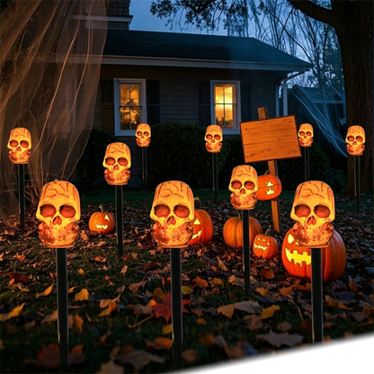 💀 50% RABATT🎃🔥Halloween Solar Totenkopf-Wegeleuchten, wasserfest, kabellos, gruselige Beleuchtung für Garten und Eingangsbereich✨