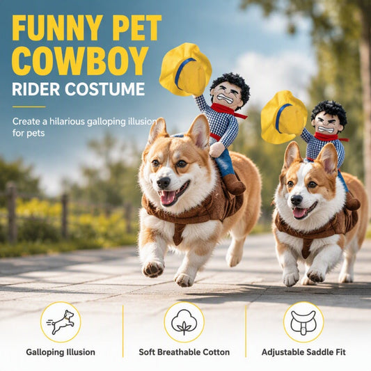 ✨50 % RABATT✨🤠 Lustiges Cowboy-Reiterkostüm für Hunde – Originelles Haustierkostüm für Karneval, Fotos & Partys