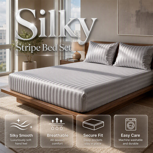 ✨50 % RABATT✨Seidiges Satin-Streifen-Spannbettlaken-Set