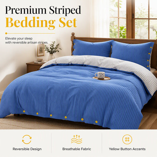 🛏️50 % RABATT⏰ Premium Bettwäscheset, gemütlich & reversibel, gestreiftes Design☁️