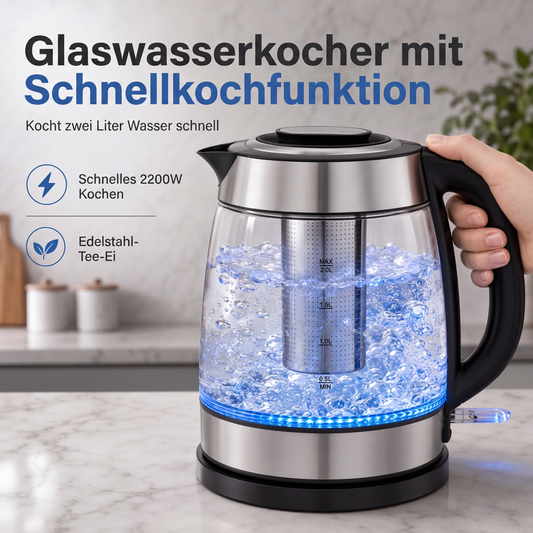 ☕ 50% RABATT! ⚡ Glaskessel 2L – Automatische Abschaltung & integrierter Teefilter ✨