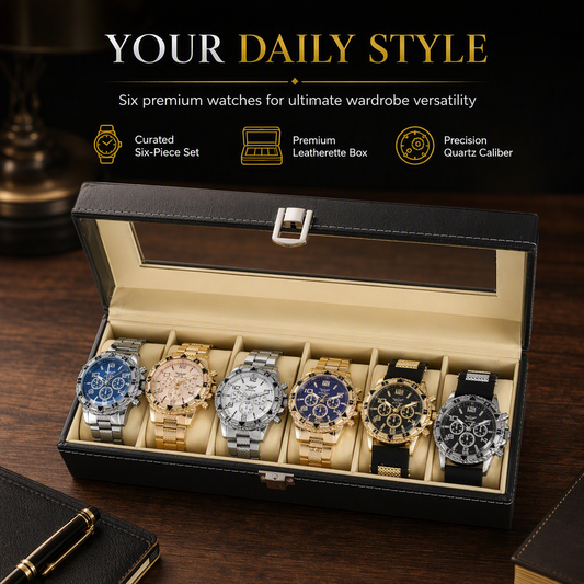 ⌚50 % RABATT✨6-teiliges Herrenuhren-Set mit Stahlarmband, modische Uhren in einer Geschenkbox
