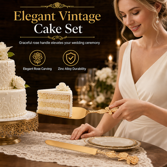 🍰 LIMITED-TIME 50% OFF! ✨ Exquisite Metal Alloy Cake Knife & Server Set – Vintage Floral, Sturdy, Elegant 🎊