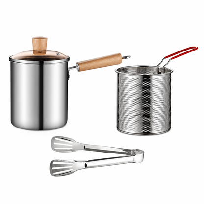 🍳50% RABATT♨️304 Edelstahl Mini-Frittiertopf mit Korb & Deckel, zum Braten, Babybrei kochen