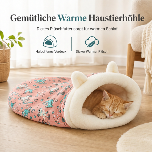 🐱50% RABATT🛏️Halboffenes warmes Schlafsackbett, weiche Haustierhöhle für tiefen Schlaf mit Decke für Katzen und kleine Hunde✨