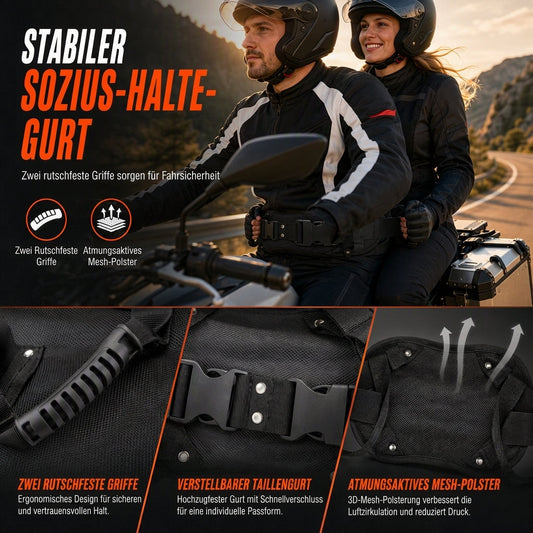 📢📢50% RABATT !!⏰Haltegriffgurt für Beifahrer auf Motorradrücksitzen, Beifahrer-Hüftgurtgriff für ATV, Schneemobil und Yacht🏍️