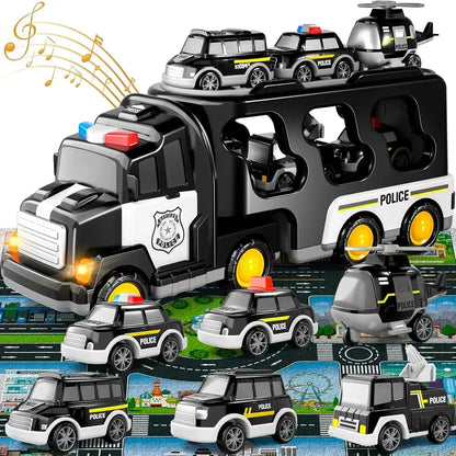⏳Nur für kurze Zeit – 50% RABATT⏰7-in-1 Polizei-Spielzeugtruck mit Rückziehmotor für Kinder ab 3 Jahren