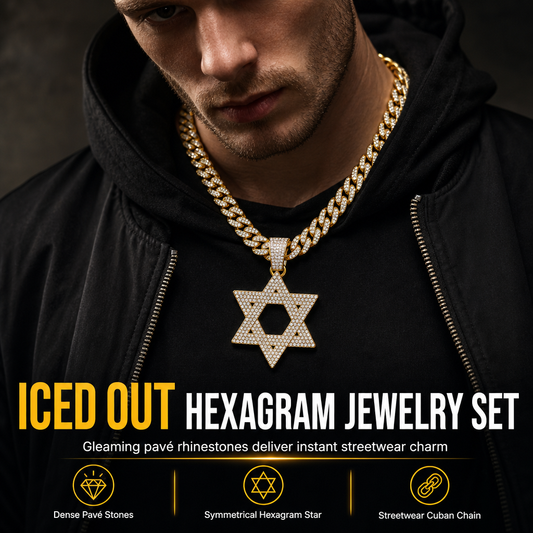 ⏳Zeitlich begrenzter 50% Rabatt⏰Hip-Hop Iced Out Strass Davidstern Anhänger mit 50cm Kette✡️📿