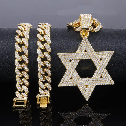 ⏳Zeitlich begrenzter 50% Rabatt⏰Hip-Hop Iced Out Strass Davidstern Anhänger mit 50cm Kette✡️📿