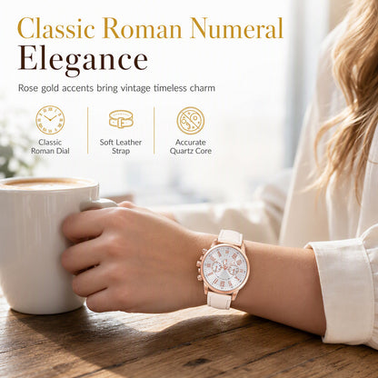 🌸 JETZT 50 % RABATT! 🌸 Schlichte Damen-Quarzuhr mit Lederarmband und Drei-Augen-Zifferblatt