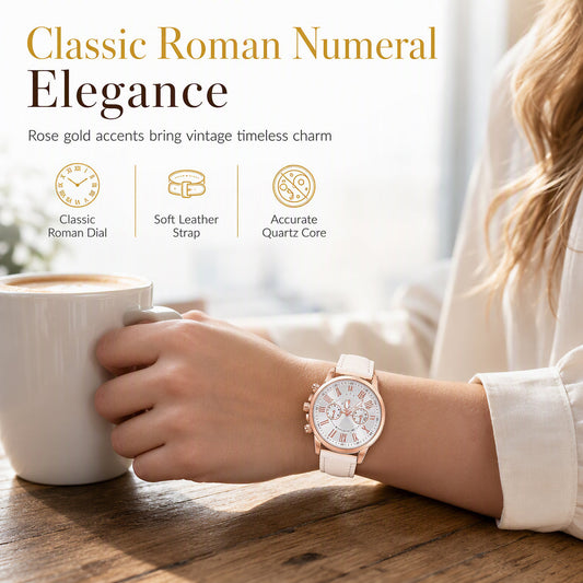 🌸 JETZT 50 % RABATT! 🌸 Schlichte Damen-Quarzuhr mit Lederarmband und Drei-Augen-Zifferblatt