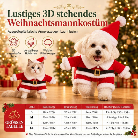 🎅50% Rabatt!❄️Weihnachts‑Festoutfit für Hunde & Katzen, warmer Kostümsatz mit Santa‑Anzug und Schneeflockenumhang 🐾