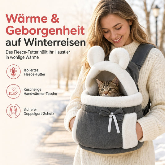 🎒50 % RABATT🐈Wattierter Haustier‑Trage‑Rucksack, warme Front‑Tragetasche mit Handwärmtasche für Herbst‑Winter🐾