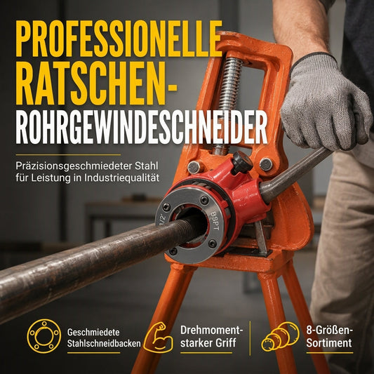🔧50 % RABATT⚙️Manuelles Rohr‑Gewindeschneidwerkzeug‑Set mit Ratschengriff und Schneideisenköpfen