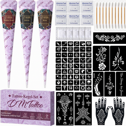 🎨50 % RABATT✍️Komplettes 3-Farben Henna-Tattoo-Set, zum Erstellen von temporären Tätowierungen