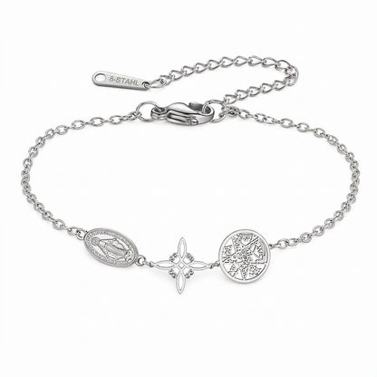✨50 % RABATT⛓️Verstellbares Edelstahl‑Charm‑Armband mit Kreuz‑, Pentagramm‑ und Hexenknoten‑Anhängern💛