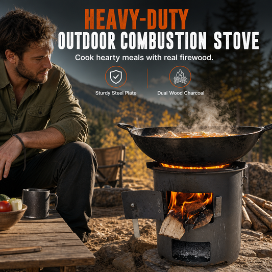 ⛺ NUR FÜR KURZE ZEIT 50 % RABATT! 🔥 Tragbarer Campingkocher aus robustem Kohlenstoffstahl – für Holz & Holzkohle, hocheffizienter Luftzug & 3-in-1 Kochfläche 🍳