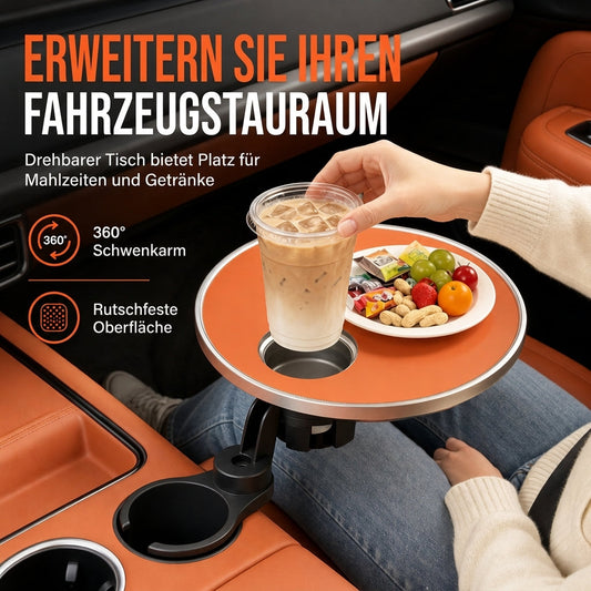 📢📢50% RABATT !!⏰Multifunktionaler, um 360 Grad drehbarer Auto-Getränkehalter mit Essensablage, rutschfeste und abriebfeste erweiterbare Auto-Esstischablage